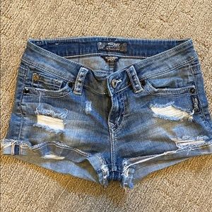 Silver Distressed Jean Shorts